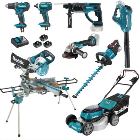 Pack MAKITA paysagiste 8 machines chantier et jardin 18V batteries 5Ah