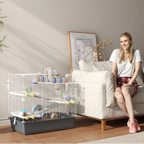 Cage pour hamster nain à 4 niveaux avec tunnels, accessoires complets et ouverture supérieure, métal gris, 78 x 45 x 73 cm, pour exploration et entretien facile - CHICFURN (1/5)