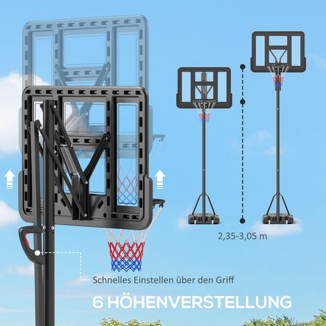 Support de basketball réglable, hauteur de panier 235-305 cm, base remplissable à roulettes, noir (1/5)