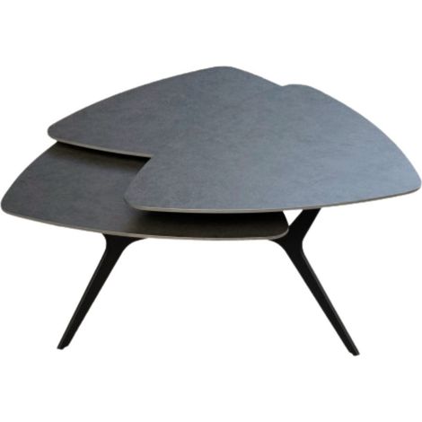 Table basse avec 3 plateaux pivotants en céramique finition acier marron - NEXUS
