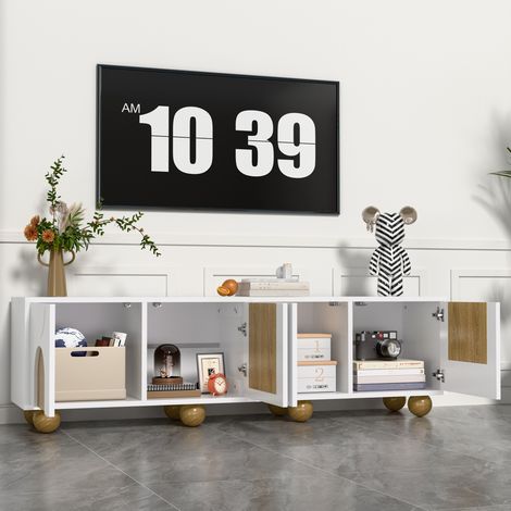 Mueble TV con cuatro puertas y huecos natural salon OKMYHOME (1/5)