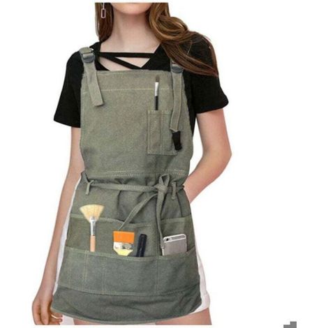 Tablier - Toile - 125,2 x 64 cm - Ajustable M à XXL - 4 Grandes Poches + 6 Petites - Pour Peinture Jardinage Menuiserie Barbecue (1/4)