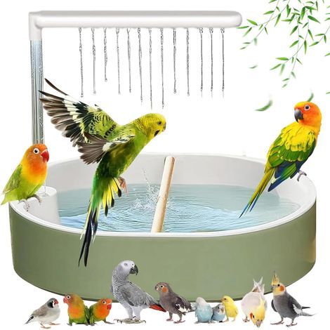 Vogelbad-Dusche, 26-Loch-Filtersystem, robustes PP-Material, abnehmbare USB-Pumpe, für Wellensittiche und kleine Vögel (1/5)
