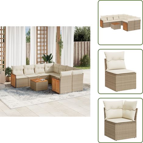 Ratán sintético - vidaXL Set de sofás de jardín 9 pzas con cojines ratán sintético beige - Muebles de exterior
