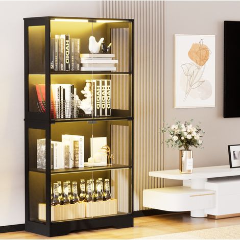Vitrina negra 80 x 35 x 165 cm – LED, puertas de cristal, almacenaje, MDF y vidrio MEUBLIV (1/5)
