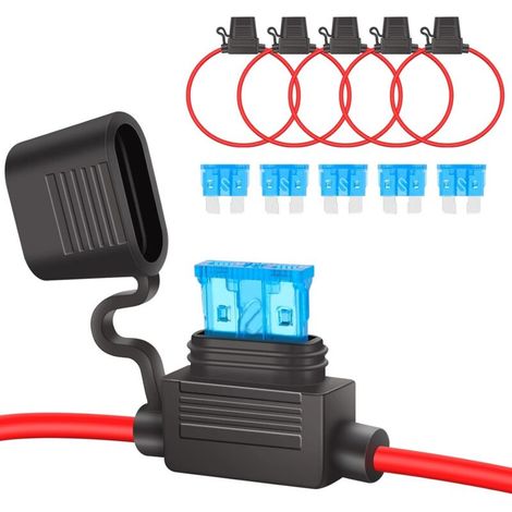 5er-Pack 12V Inline-Sicherungshalter, 16 AWG wasserdichte Sicherungshalter, Kupferdraht mit 15A-Sicherung für Auto/LKW/Motorrad/Boot (1/4)