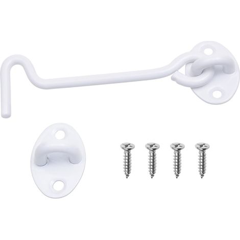 6-inch Crochet et œillet Robustes - 1x Serrure de Porte de Grange (Blanc), 4x Vis de Montage - Crochets en acier inoxydable enduit avec de poudre pour des portes (1/5)