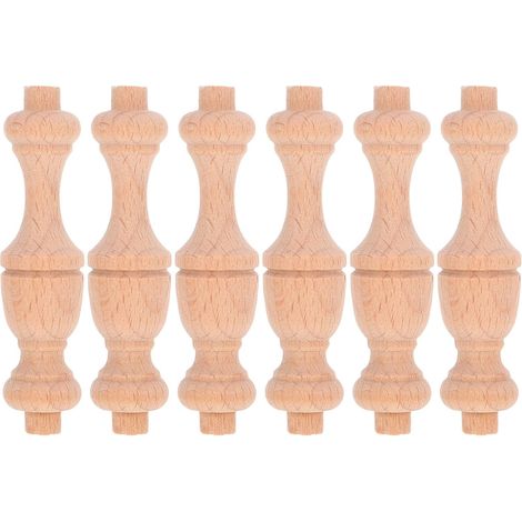 Lot de 6 Fuseaux en Bois Massif Non Peint Forme Gourde Style Colonne Romaine Décorative pour Meubles et Décoration Intérieure Maison (1/5)