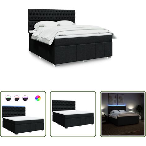 vidaXL LED-Beleuchtung -  Boxspringbett mit Matratze Schwarz 180x200 cm Stoff (1/5)