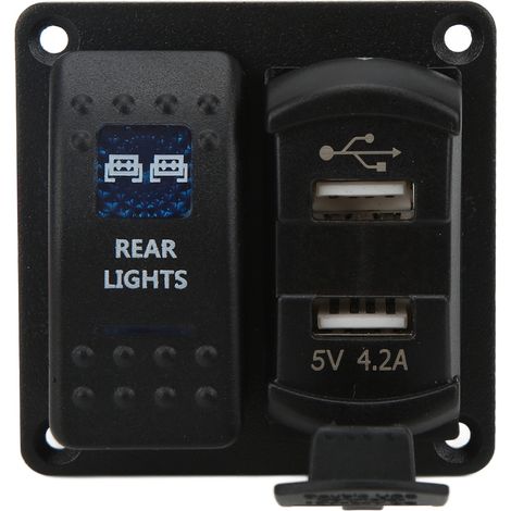 Panneau d'interrupteurs à bascule 12/24V avec 2 ports USB et voltmètre numérique pour voiture, camping-car, bateau, bus (1/5)