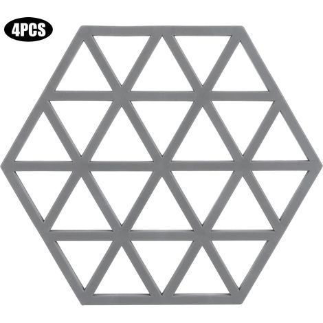4 Pièces Sous-verres Épais TPR Hexagonaux Gris, Protection Isolante pour Tables (1/5)