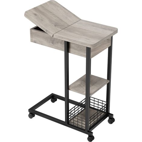 Table d'appoint bout de canapé avec roulettes Cadre en métal Desserte de lit Support ordinateur portable (1/5)