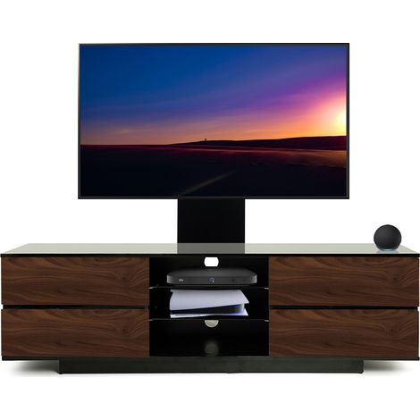 Homeology Avitus Gloss Black with 4-Walnut Drawers and 3-Shelves up to 65" LED/ LCD / Plasma TV Stand with Mounting Arm (1/5)