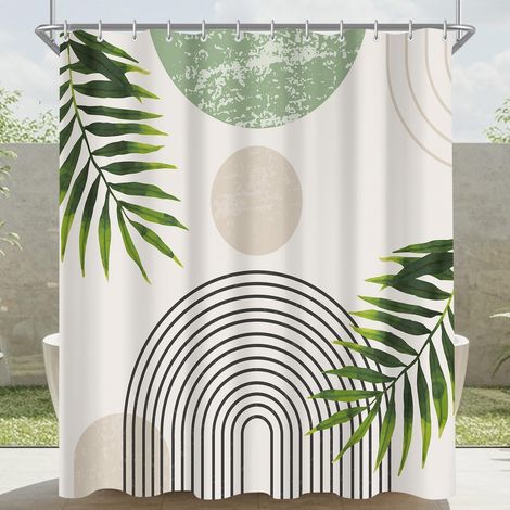 Duschvorhang 120x200 Antischimmel Grün Blätter Linie 120 x 200 cm (1/5)