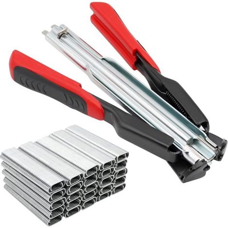 JSSEVN - Pig Ring Clip Tool with 600 C-Clips, Wire Mesh Clip with Staples for Securing Wire Mesh, Fence, Fine Wire, Chicken Mesh (1/5)