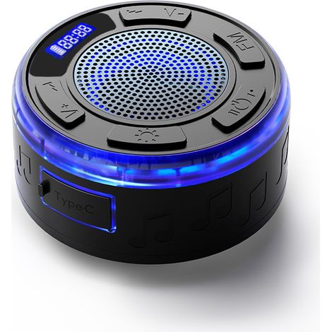 Tragbarer Bluetooth-Lautsprecher, IP7 wasserdicht, mit Saugnapf und Zeitanzeige, mit LED-Leuchten, Stereo-Kopplung, ideal für Strand, Kajakfahren und Outdoor.