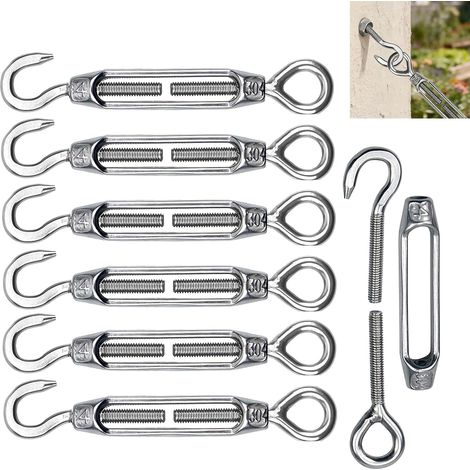 6PCS M4 304 Stainless Steel Wire Rope Turnbuckle with Hook and Eye, Adjustable Screw Tensioner for Rope System, Shading, Fence, Garden Wire, Laundry, Lamp Hanging and Outdoor Project