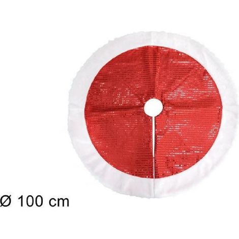 TRADE SHOP - Tappeto Sottoalbero Natale Gonna Copertura 100cm Rosso Pois Con Pelliccia Bianca -