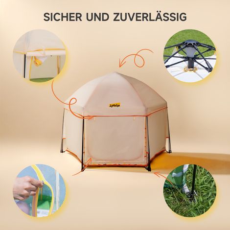 Parc bébé pliable Jovikids avec toit, tente pop-up enfant, extérieur, hexagone spacieux 6 panneaux, sac rangement, maison jardin plage. 150 x 15 x 105 cm (1/5)