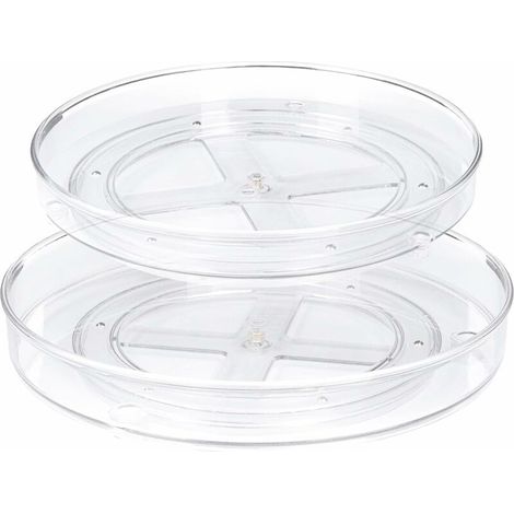 Lot de 2 Lazy Susan Plateau Tournante de Cuisine Plateaux de Rangement Rotatifs à 360° pour Cuisine et Salle de Bain(27 x 4,6 cm + 23,5 x 3,8 cm)