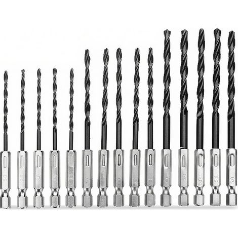 Kindfiber OÜ-Lot de 15 forets hélicoïdaux à tige hexagonale de 6,35 mm pour visseuse à percussion, pour bois, acier, métal et plastique, changement rapide (1/5)