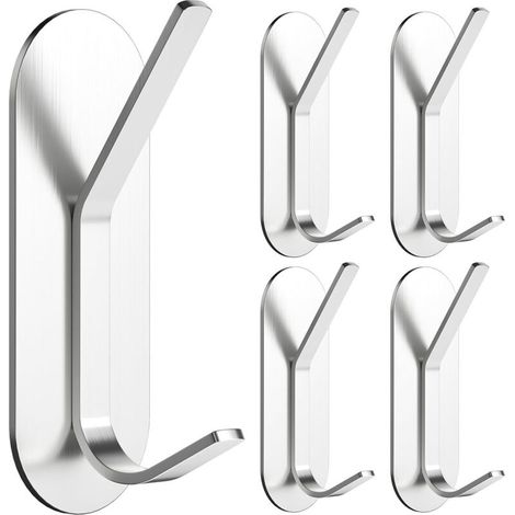 5er-Pack selbstklebende Wandhaken, Küchenhandtuchhaken, Wandgarderobe ohne Bohren für Badezimmer (Silber) (1/5)