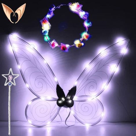 BelleRise - Ailes de fée scintillantes pour adultes, serre-têtes LED pour carnaval et fêtes à thème Blanc étoilé Blanc étoilé Blanc étoilé (1/5)