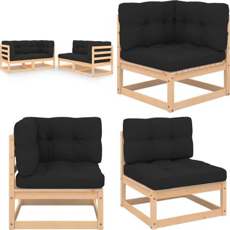4-tlg. Garten-Lounge-Set mit Kissen Massivholz Kiefer - Gartensofa - Lounge Möbel - Gartenmöbel Set - Rattan Gartenmöbel - Outdoor Möbel - Home & Living (1/5)