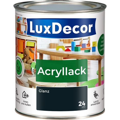 LUXDECOR Acryllack Holzfarbe Metall und Holz Lack Buntlack Glanz (24) Gehärteter Stahl - 0,75L