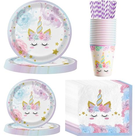 Vaisselles Thème Violet avec Assiettes Papier Serviettes Tasses et Pailles, Table Décoration (1/2)