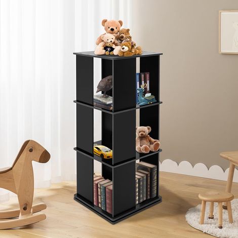 Bibliothèque pivotante de 97 cm, étagère décorative, haute, à 3 étages, pour salon, coin, en bois, noire (1/5)