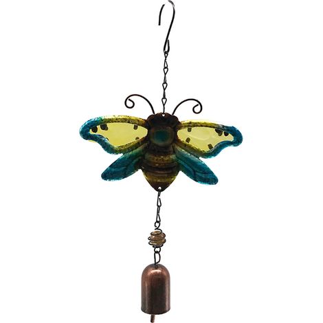 Cloche À Vent Abeille - Tubes En Aluminium - Pendentif En Verre Et Cristal - Décoration Extérieure Jardin Terrasse - 1 Pièce (1/5)