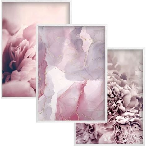 Affiches murales avec cadre blanc et fleurs glamour pour salon et chambre 30 x 40 cm (1/5)