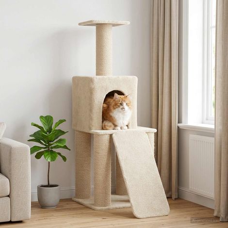 vidaXL Árbol para gatos con postes de sisal Crema 146 cm (1/5)