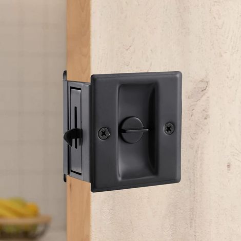 1 serrure de porte coulissante - Serrure à encastrer - Poignée encastrée - Pour portes coulissantes, portes de balcon, de jardin, de terrasse - En bois - Noir (1/5)