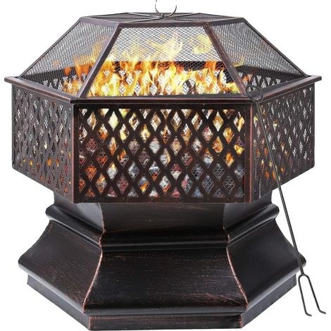 Gril d'extérieur, diamètre hexagonal de 26 pouces, construction en acier épais, résistant à la chaleur jusqu'à 932°F, résistant au feu, couverture en maille protectrice (1/5)