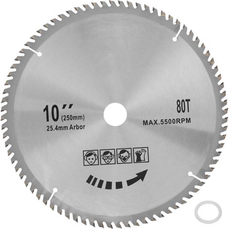 Disque de coupe pour scie circulaire 10 x 80 dents, 254 mm, en carbure cémenté, pour le travail du bois. (1/5)