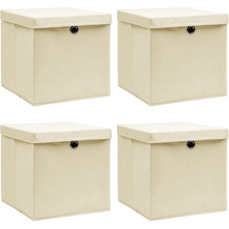 Cajas de almacenaje con tapas 4 uds tela crema 32x32x32 cm vidaXL