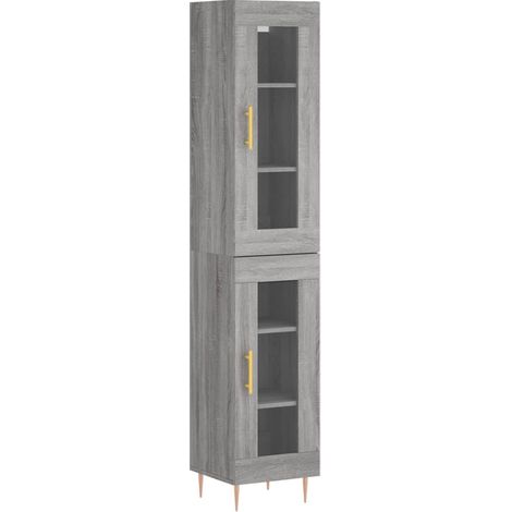 Buffet bahut commode armoire meuble de rangement organisateur cuisine salle de séjour salon haut sonoma 34,5 x 34 x 180 cm bois d'ingénierie gris