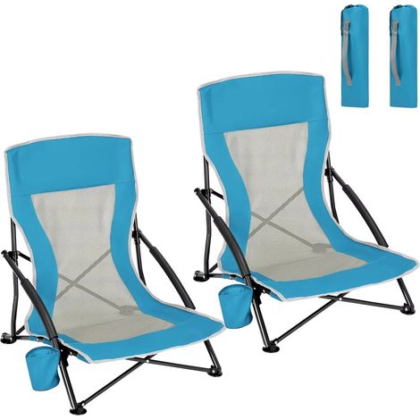 Lot de 2 Chaises de Camping Pliantes avec Accoudoirs et Porte-Gobelet – Chaises de Plage Légères Pliables avec Sac (1/5)