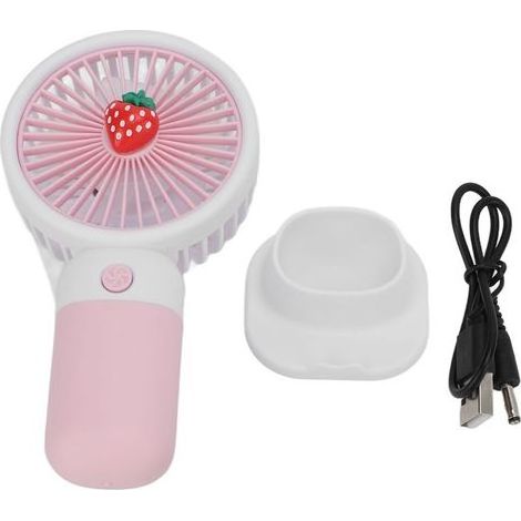 Tragbarer, wiederaufladbarer, erdbeerförmiger Ventilator mit Kabel, ideal für Reisen von Frauen. (1/5)