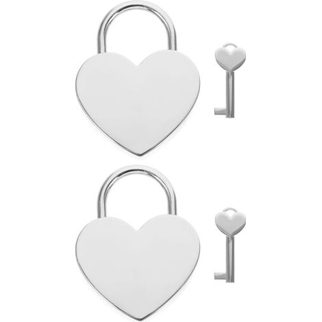2 sets Herzförmiges Gepäckschloss aus Zinklegierung Schlüssel Größe Silberfarben Liebesschloss (1/5)