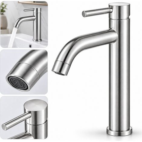 1 Piece Robinet Lavabo Eau Froide en Acier Inoxydable 304, Col de Cygne Sureleve 30,5 cm, Salle de Bain, Vasque, Salle d'Eau et Buanderie (1/5)