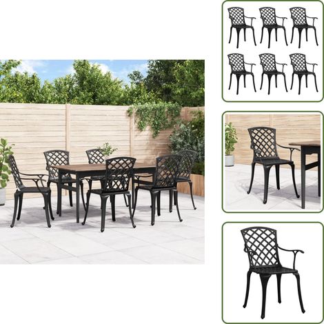 Meuble extérieur - vidaXL Chaises de jardin lot de 6 fonte d'aluminium noir - Chaise de jardin noir (1/5)