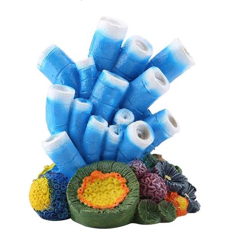 Décoration pour aquarium : cascade de sable mouvant, corail, rocaille, gazon artificiel, pierres à bulles d'oxygénation, 12 x 11 x 15 cm, bleu, 1 pièce (1/5)