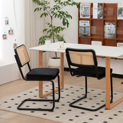 Ensemble de 2 chaises de salle à manger, chaises d'appoint en rotin velours avec pieds chromés, chaises modernes de style milieu du siècle conçues par Breuer, chaises rembourrées pour salle à manger,  (1/5)