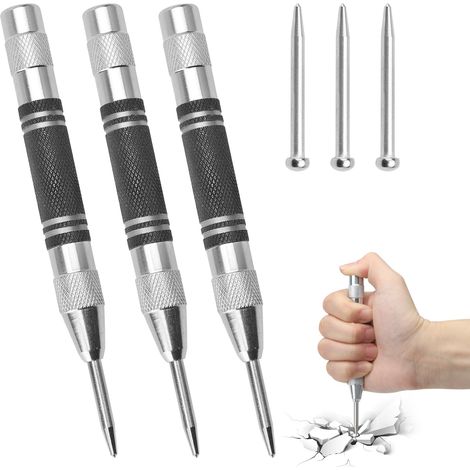 Lot de 3 pointeau automatique, pointeau a frapper, poincon metal, outil de sertissage automatique, poincon cuir, outillage à main, tour en métal, perforateur de boîte, coupe-ceinture (1/5)