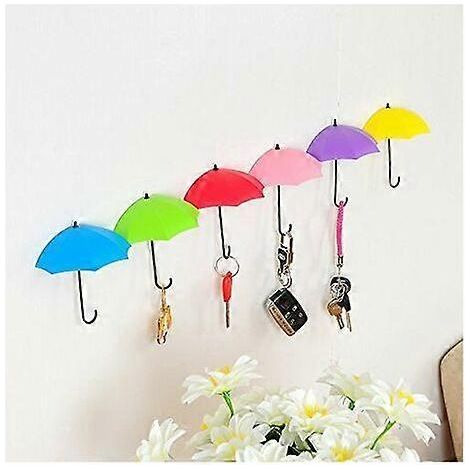 Crochets pour clés, crochets muraux pour parapluies, lot de 6, adhésifs et colorés, décorations murales, crochets de suspension auto-adhésifs pour cuisine et salle de bain (1/5)