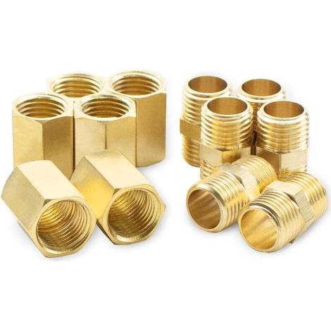 4 pièces 1/4 "à 1/4" femelle et mâle BSP filetage laiton hexagonal mamelon et connecteur de couplage hexagonal pour la Conversion de raccordement de tuyau (1/4)