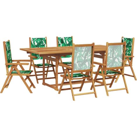 vidaXL Set Pranzo da Giardino 7 pz Foglie in Tessuto e Legno Massello (1/5)